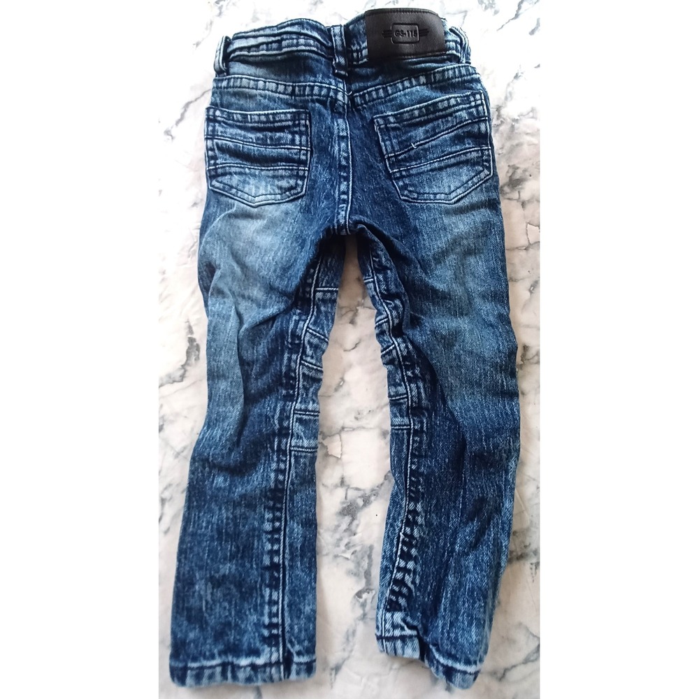 GS-115 Moto Denim Jeans Boy 4T Blue Acid Wash Ribbed Knee Biker Edgy Urban